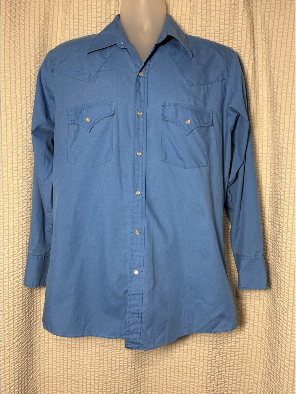 Sheplers Western Shirt Mens 15 1/2-32 Med Blue Pearl Snap Cowboy Rodeo Rancher
